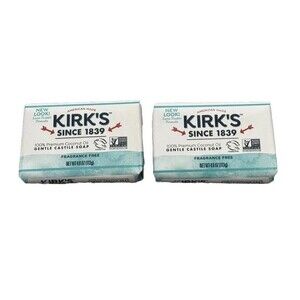 Kirk's Natural Premium Coconut Oil Castile Soap‎ Fragrance Free Lot of 2 Bars